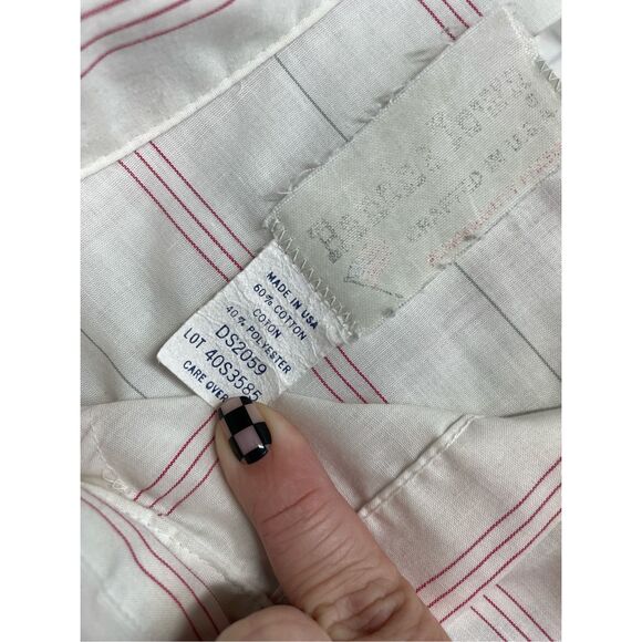 Vintage Western Pearl Snap Shirt Mens 17.5 White Red Stripe Long Sleeve Cowboy - Picture 3 of 11